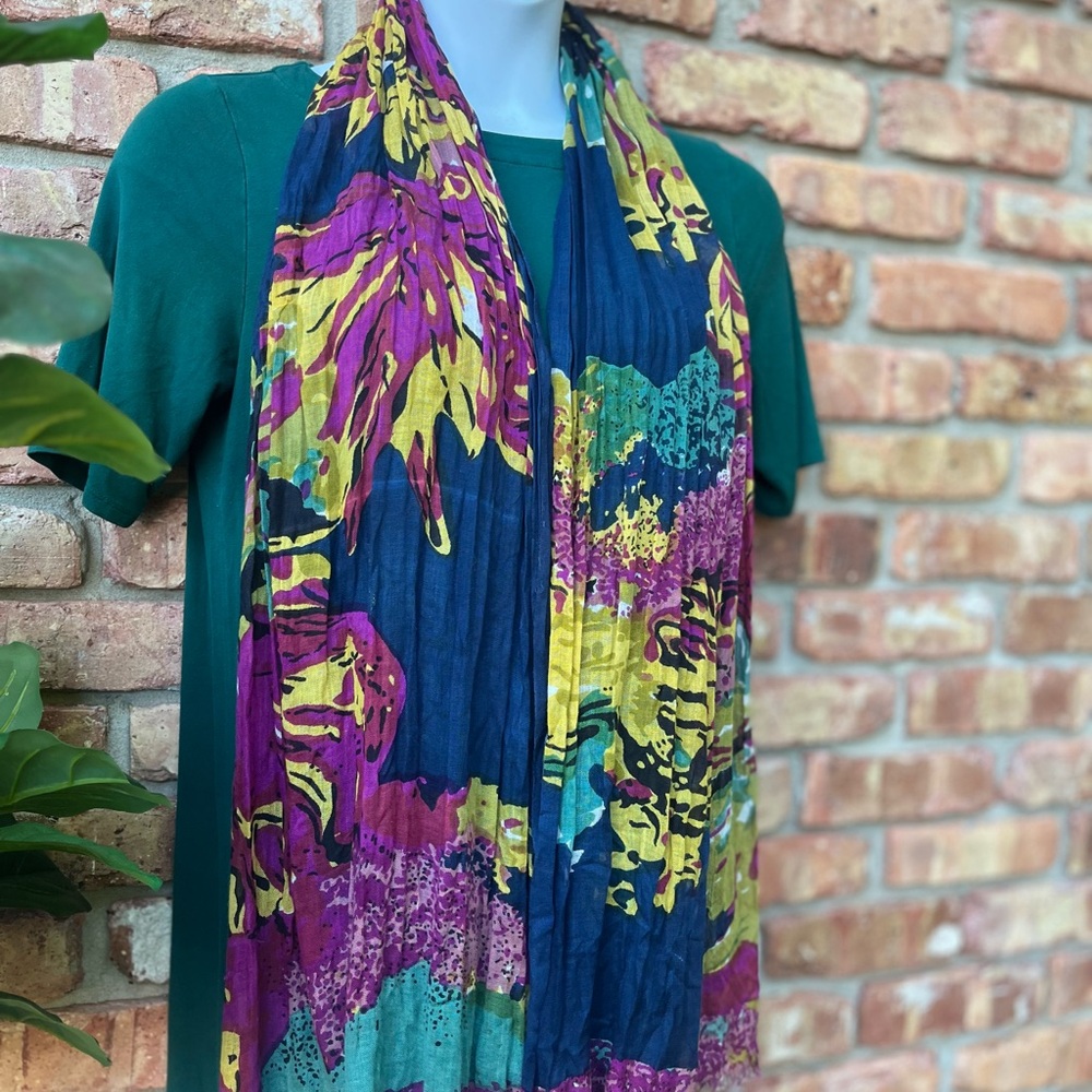ABSTRACT SCARF JEWEL COLORS FRINGE - Picture 5 of 11